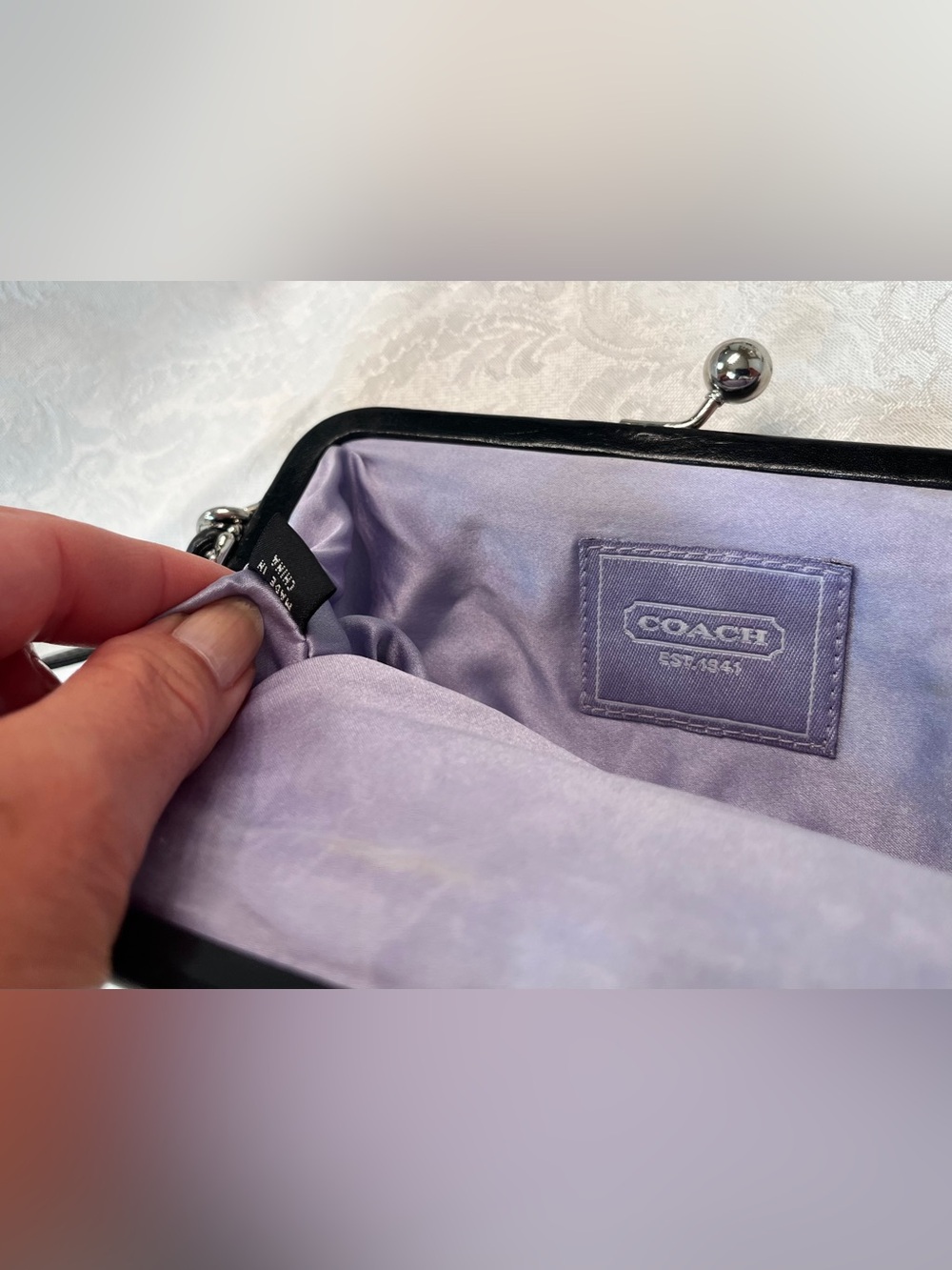 Coach Soho Kisslock Black Satin Clutch with Swarovski Crystal Studded Hangtag - Picture 7 of 13